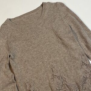 Firenze Wool Cashmere Italian Knit Sweater Sz M Brown Pullover Lace Cuffs & Trim